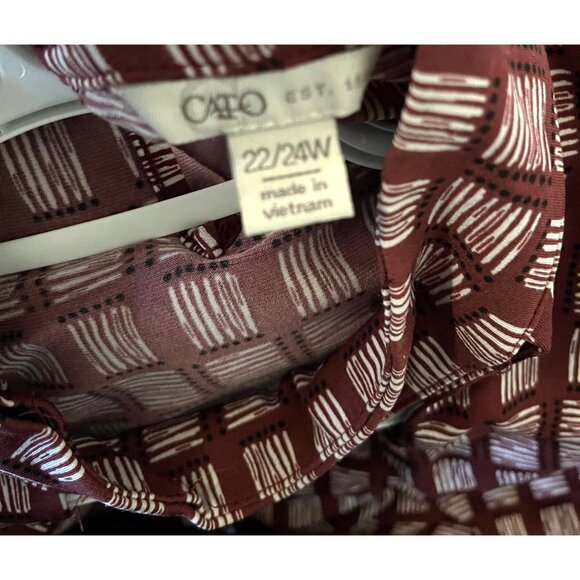 CATO  Womens 22/24W 1970s Style Long Sleeve Tunic Red and White Checkered - Picture 3 of 12